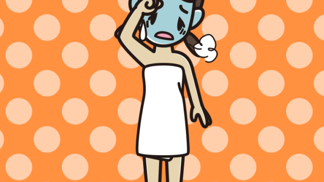 具合が悪いバスタオル姿の女子中学生のイラスト【色、背景あり】PNG