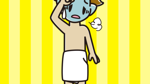 具合が悪いバスタオル姿の男子高校生のイラスト【色、背景あり】PNG