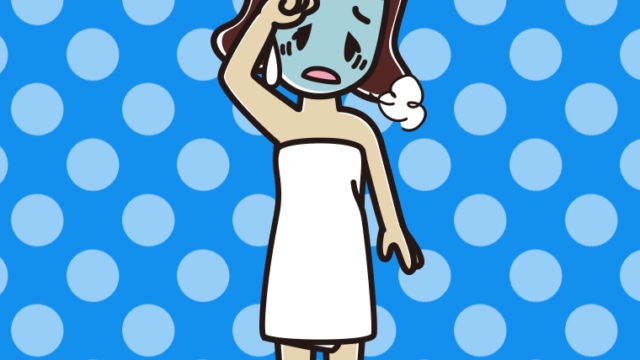 具合が悪いバスタオル姿の女子高校生のイラスト【色、背景あり】PNG