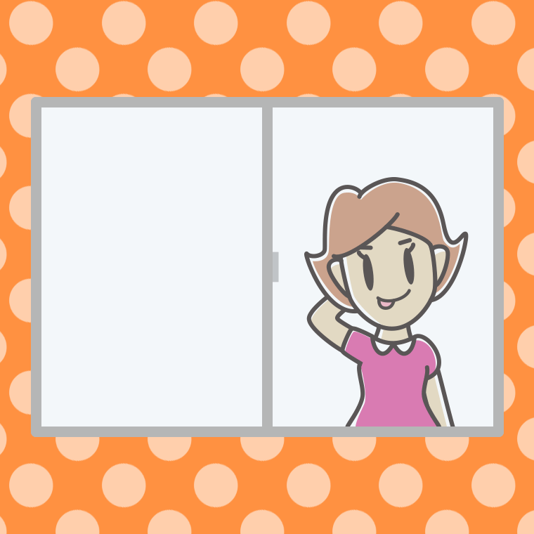 窓でテヘヘな女性のイラスト【色、背景あり】PNG