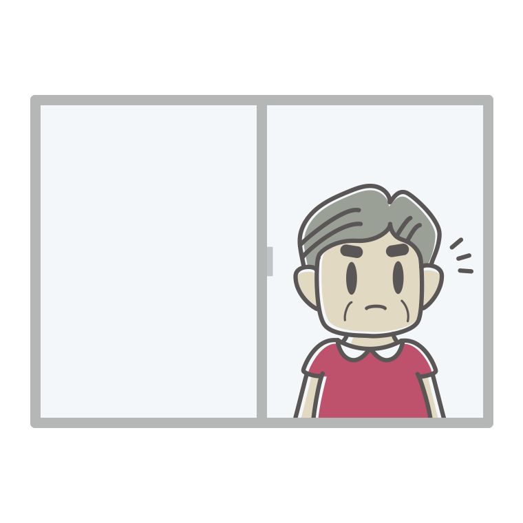 窓で何かに気付くおじさんのイラスト【色あり、背景なし】透過PNG