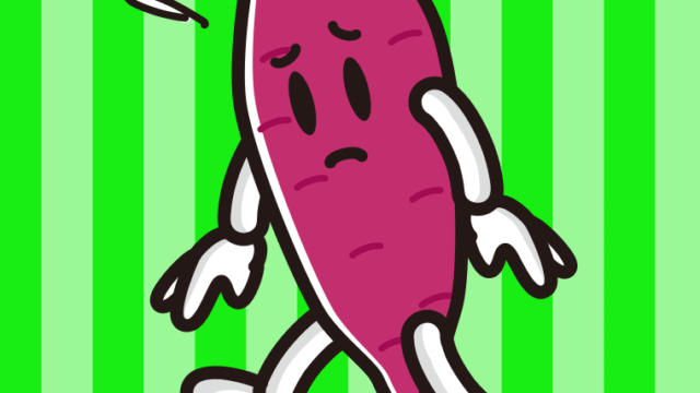 悲しそうなさつまいもちゃんのイラスト【色、背景あり】PNG