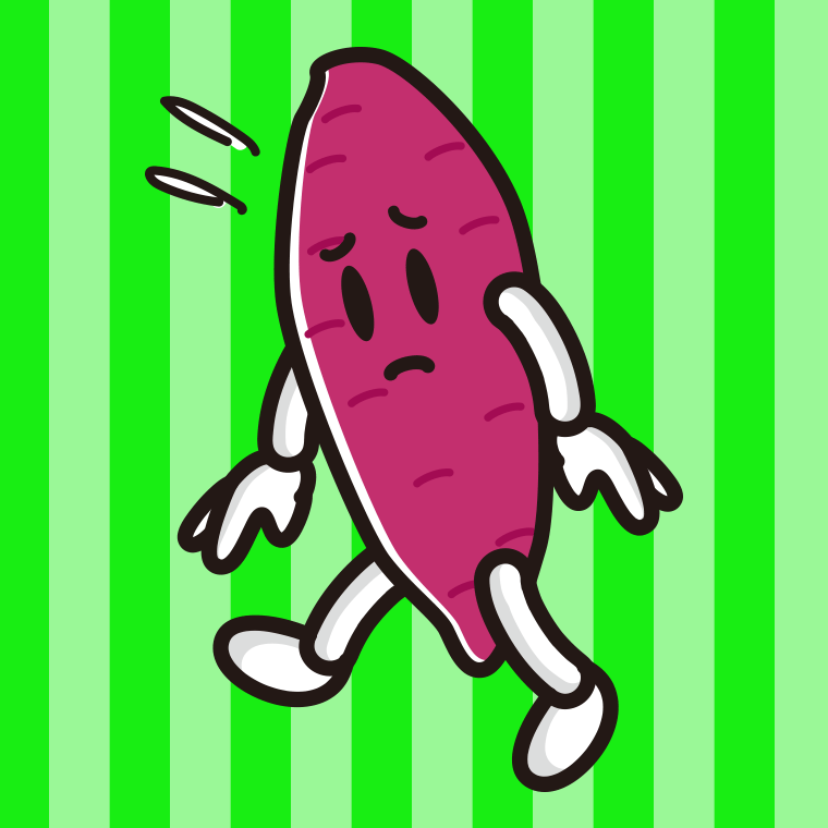 悲しそうなさつまいもちゃんのイラスト【色、背景あり】PNG