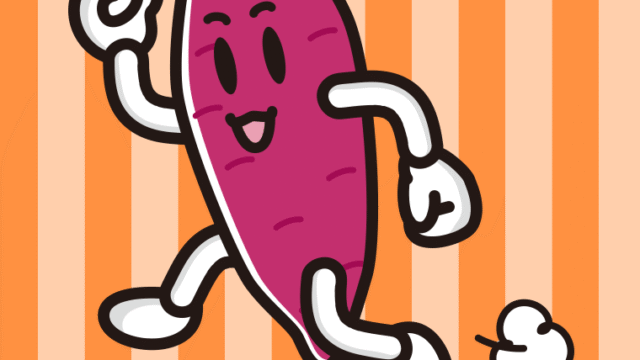 走るさつまいもちゃんのイラスト【色、背景あり】PNG
