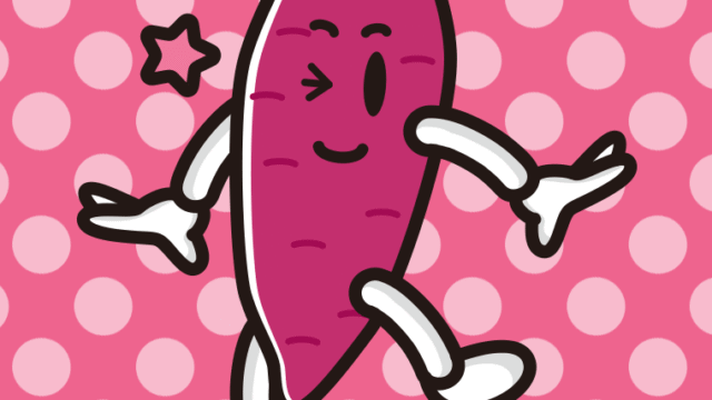 ウインクするさつまいもちゃんのイラスト【色、背景あり】PNG