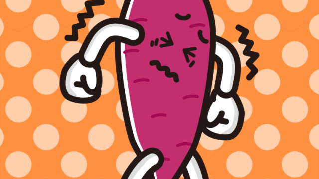 ブルブル震えるさつまいもちゃんのイラスト【色、背景あり】PNG