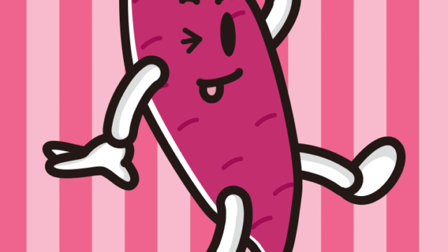 テヘヘなさつまいもちゃんのイラスト【色、背景あり】PNG