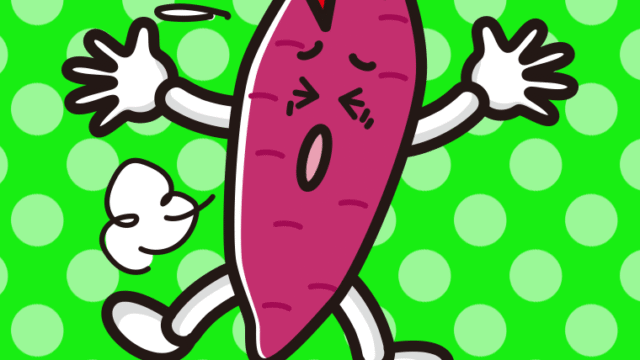 ぶつかるさつまいもちゃんのイラスト【色、背景あり】PNG