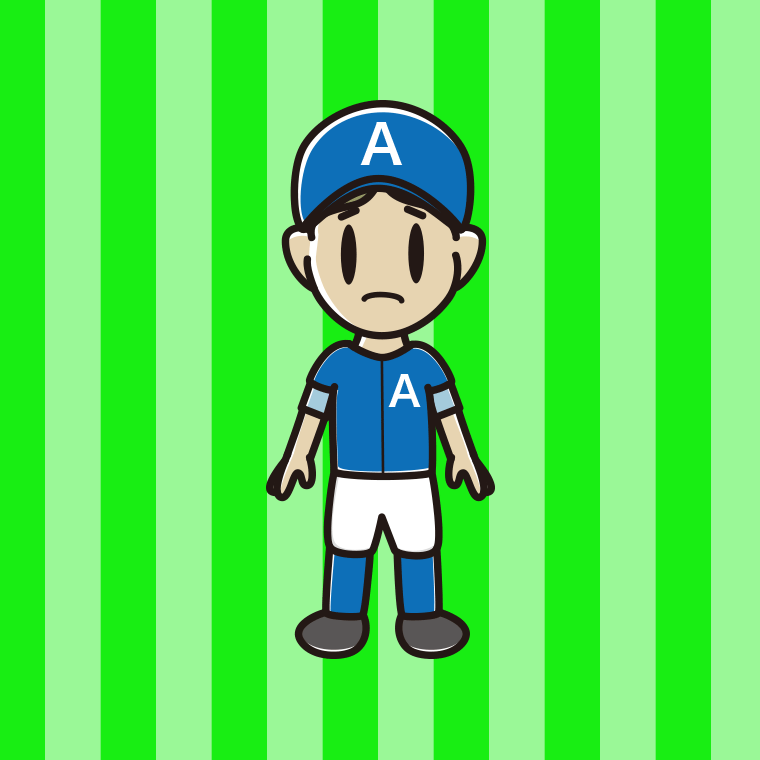 困る野球のユニフォーム姿の小学生男子のイラスト【色、背景あり】PNG