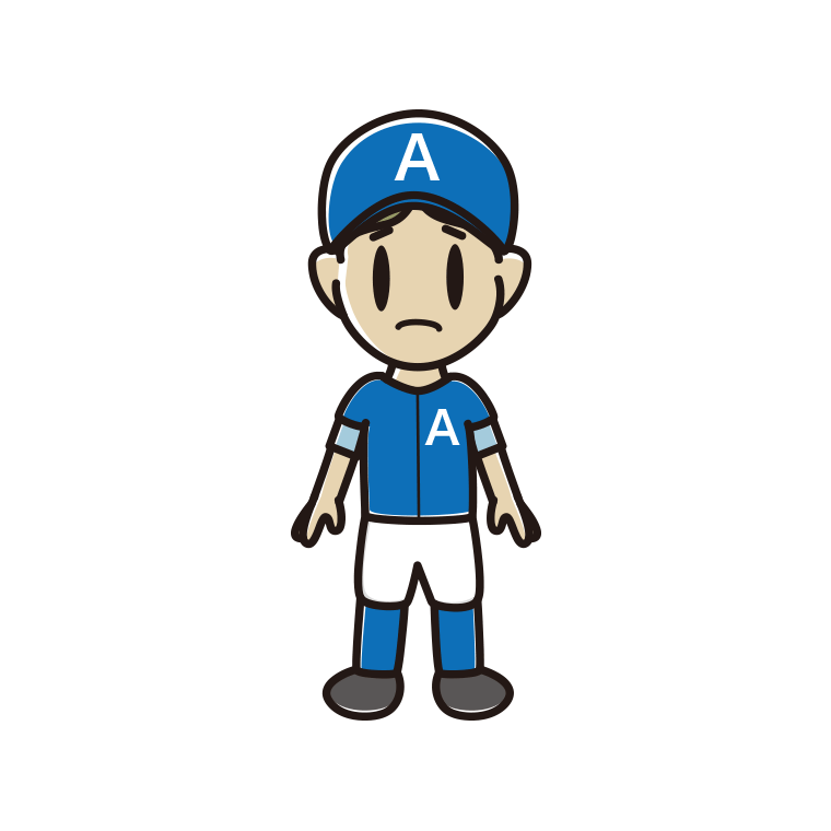 困る野球のユニフォーム姿の小学生男子のイラスト【色あり、背景なし】透過PNG