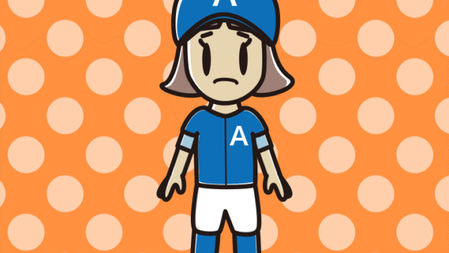 困る野球のユニフォーム姿の小学生女子のイラスト【色、背景あり】PNG