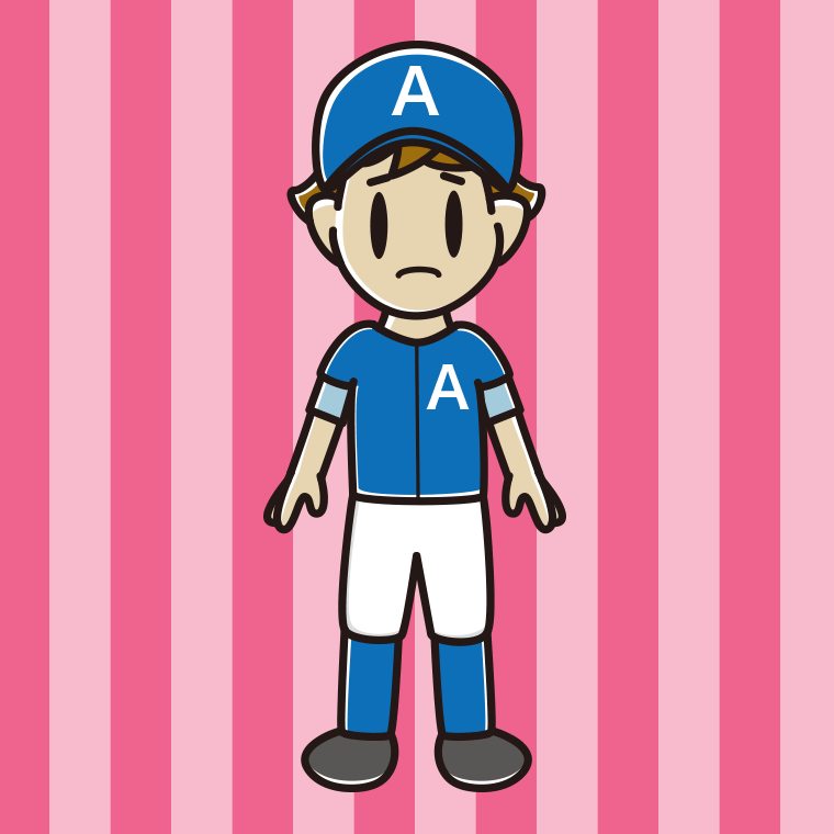 困る野球のユニフォーム姿の男子高校生のイラスト【色、背景あり】PNG