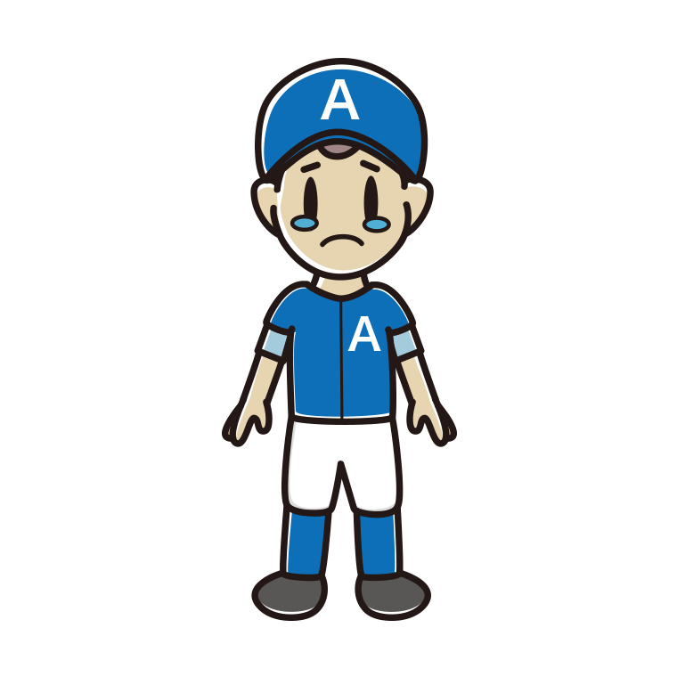 泣く野球のユニフォーム姿の男子中学生のイラスト【色あり、背景なし】透過PNG