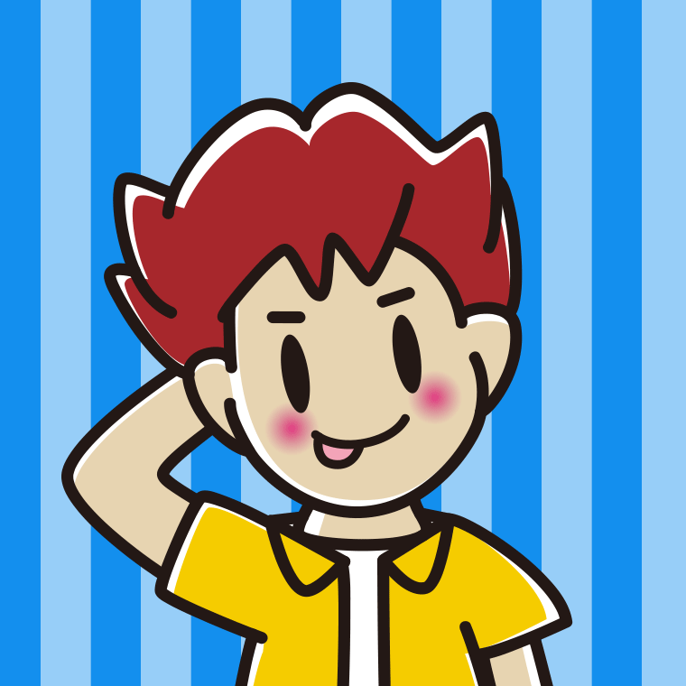 照れる男子大学生のイラスト【色、背景あり】PNG