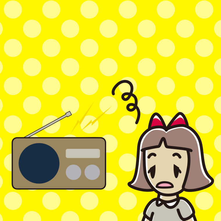 ぼーっとラジオを聴く小学生女子のイラスト【色、背景あり】PNG