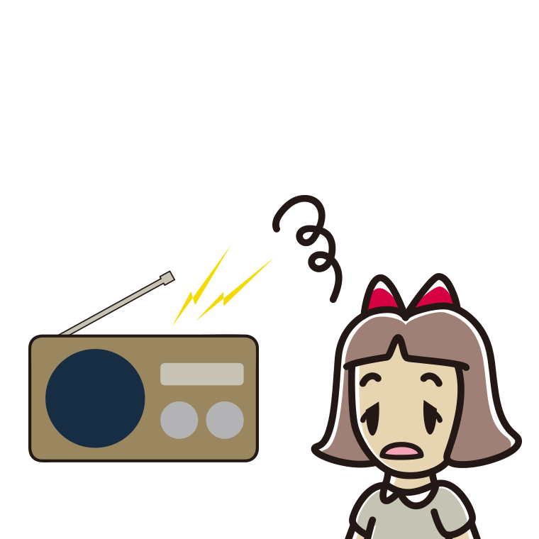 ぼーっとラジオを聴く小学生女子のイラスト【色あり、背景なし】透過PNG
