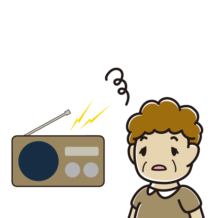 ぼーっとラジオを聴くおばさんのイラスト【色あり、背景なし】透過PNG