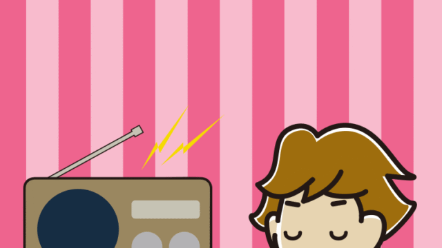 目を閉じてラジオを聴く男子高校生のイラスト【色、背景あり】PNG