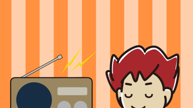 目を閉じてラジオを聴く男子大学生のイラスト【色、背景あり】PNG