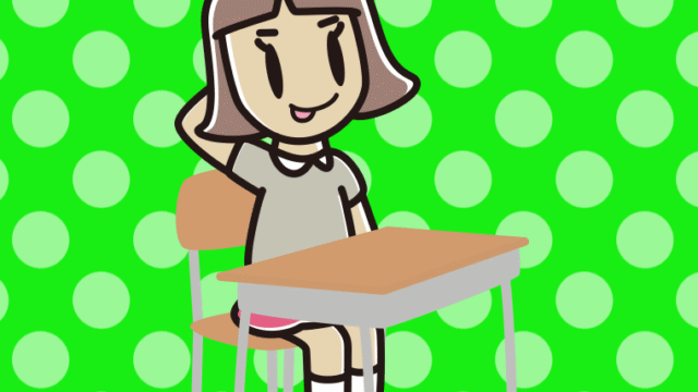 教室の席でテヘヘな小学生女子のイラスト【色、背景あり】PNG
