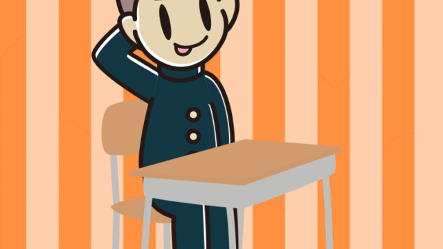 教室の席でテヘヘな男子中学生のイラスト【色、背景あり】PNG