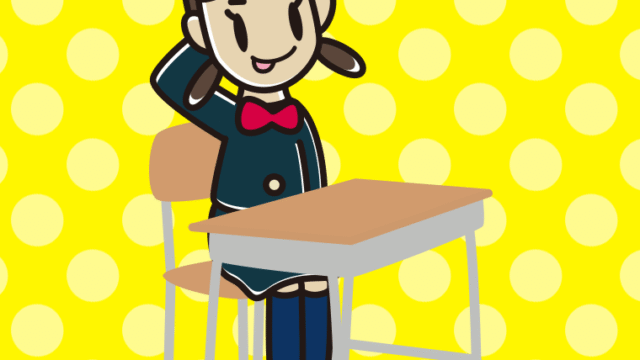 教室の席でテヘヘな女子中学生のイラスト【色、背景あり】PNG