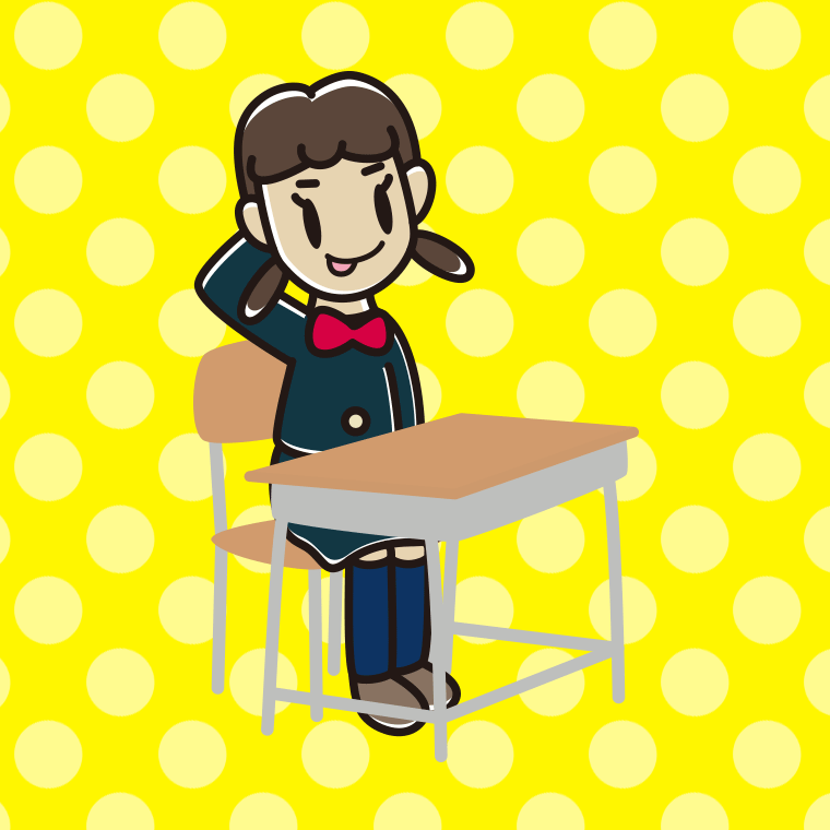 教室の席でテヘヘな女子中学生のイラスト【色、背景あり】PNG