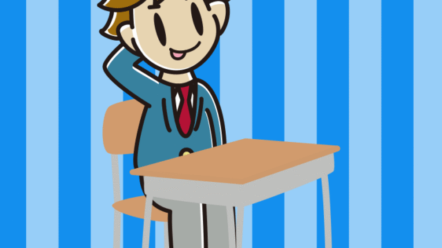 教室の席でテヘヘな男子高校生のイラスト【色、背景あり】PNG