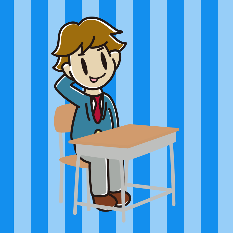 教室の席でテヘヘな男子高校生のイラスト【色、背景あり】PNG