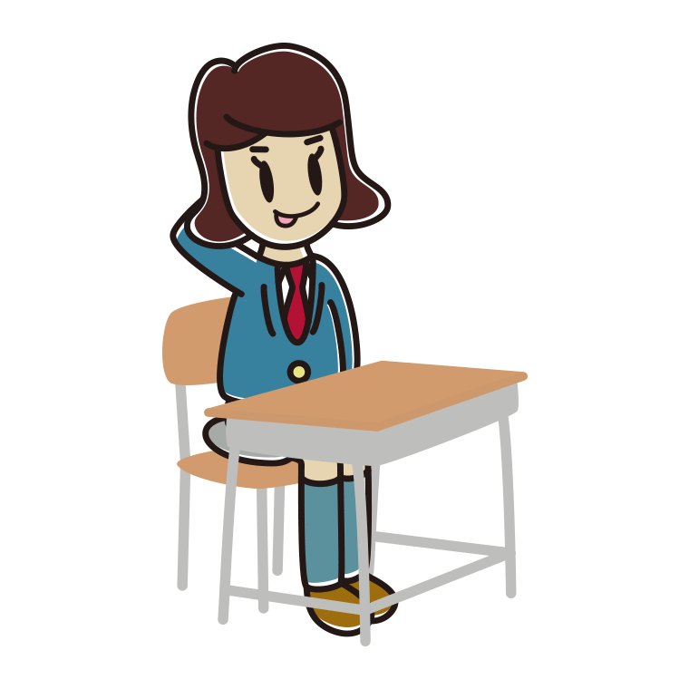 教室の席でテヘヘな女子高校生のイラスト【色あり、背景なし】透過PNG