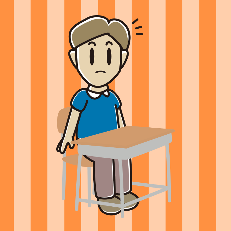 教室の席で何かに気付く男性のイラスト【色、背景あり】PNG