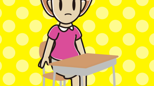 教室の席で何かに気付く女性のイラスト【色、背景あり】PNG