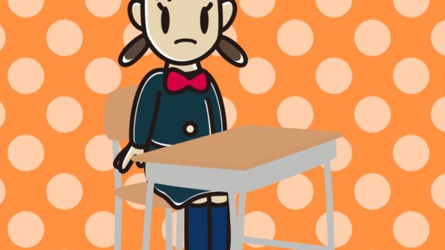 教室の席で何かに気付く女子中学生のイラスト【色、背景あり】PNG