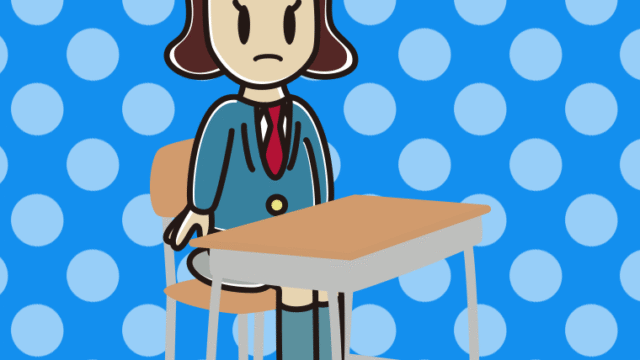 教室の席で何かに気付く女子高校生のイラスト【色、背景あり】PNG