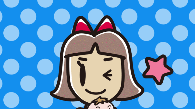 赤ちゃんを抱いてウインクする小学生女子のイラスト【色、背景あり】PNG