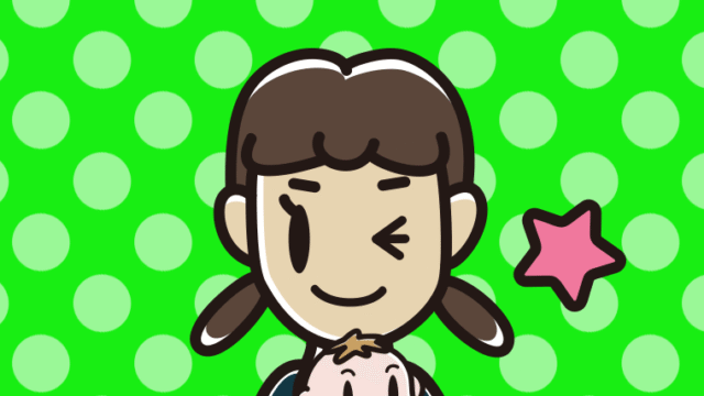 赤ちゃんを抱いてウインクする女子中学生のイラスト【色、背景あり】PNG