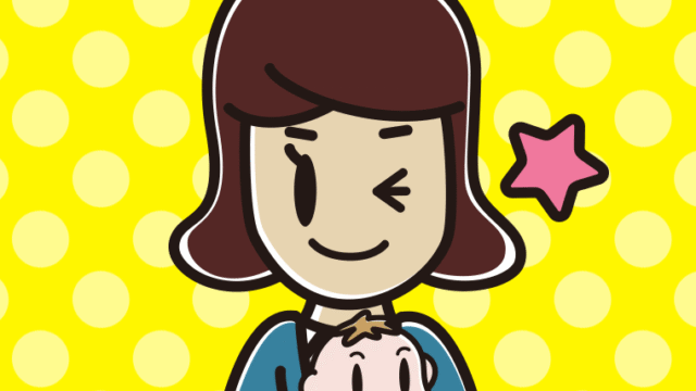 赤ちゃんを抱いてウインクする女子高校生のイラスト【色、背景あり】PNG