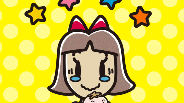 赤ちゃんを抱いてジーンとする小学生女子のイラスト【色、背景あり】PNG