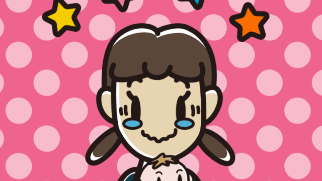 赤ちゃんを抱いてジーンとする女子中学生のイラスト【色、背景あり】PNG