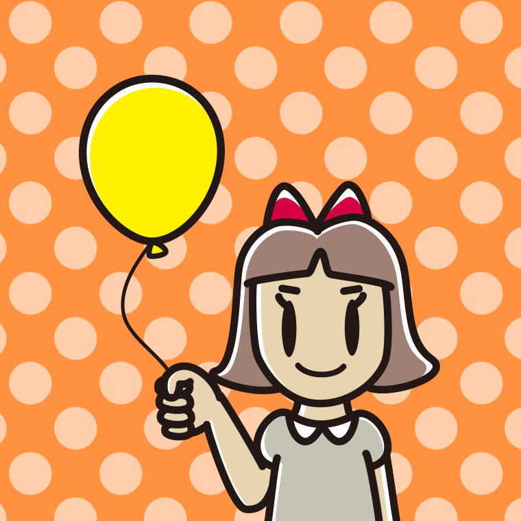 風船を持つ小学生女子のイラスト【色、背景あり】PNG