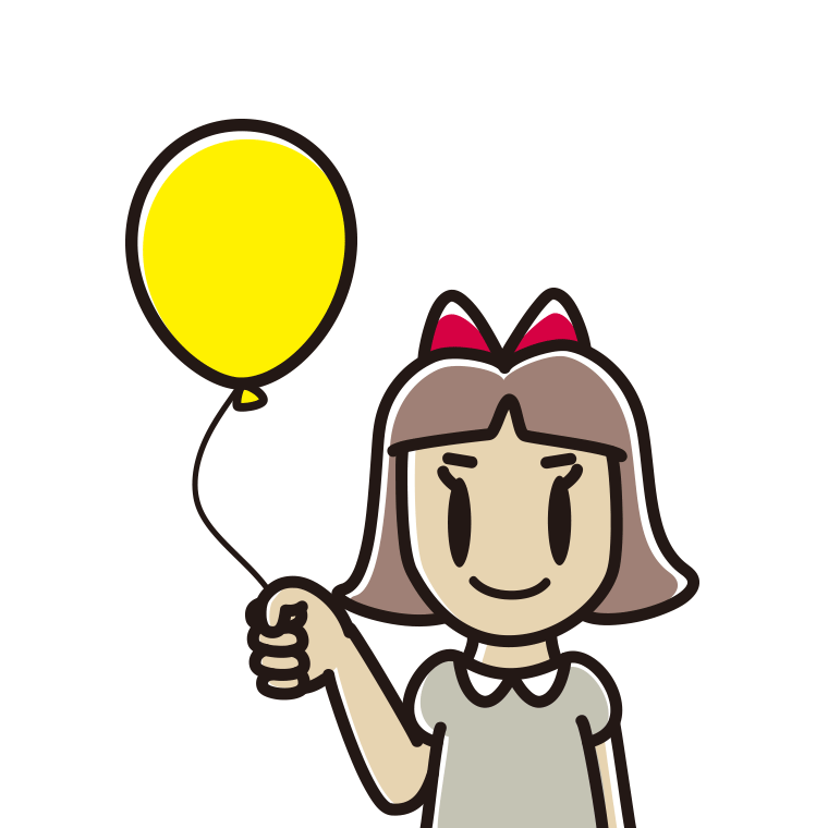 風船を持つ小学生女子のイラスト【色あり、背景なし】透過PNG
