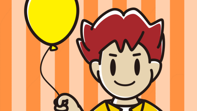 風船を持つ男子大学生のイラスト【色、背景あり】PNG