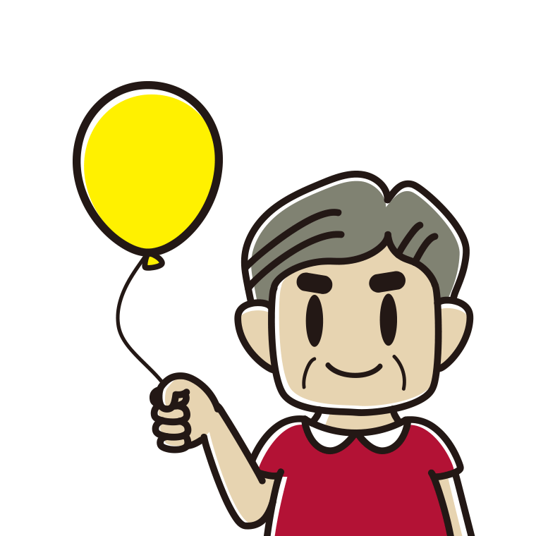 風船を持つおじさんのイラスト【色あり、背景なし】透過PNG