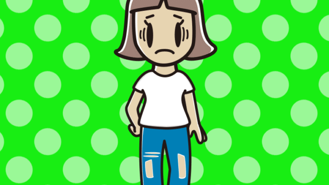 ダメージジーンズで困る小学生女子のイラスト【色、背景あり】PNG