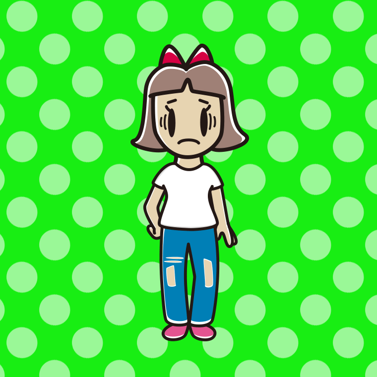 ダメージジーンズで困る小学生女子のイラスト【色、背景あり】PNG