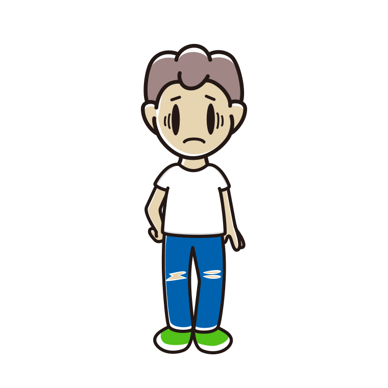 ダメージジーンズで困る男子中学生のイラスト【色あり、背景なし】透過PNG