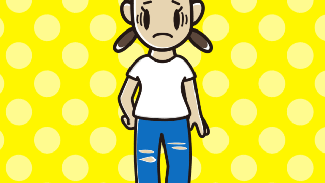 ダメージジーンズで困る女子中学生のイラスト【色、背景あり】PNG