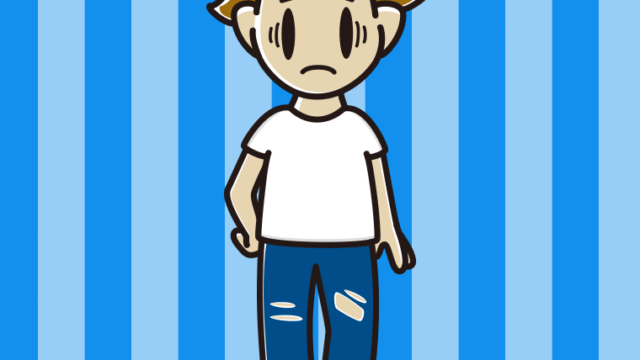 ダメージジーンズで困る男子高校生のイラスト【色、背景あり】PNG