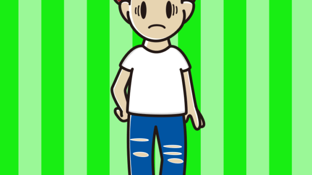 ダメージジーンズで困る男子大学生のイラスト【色、背景あり】PNG