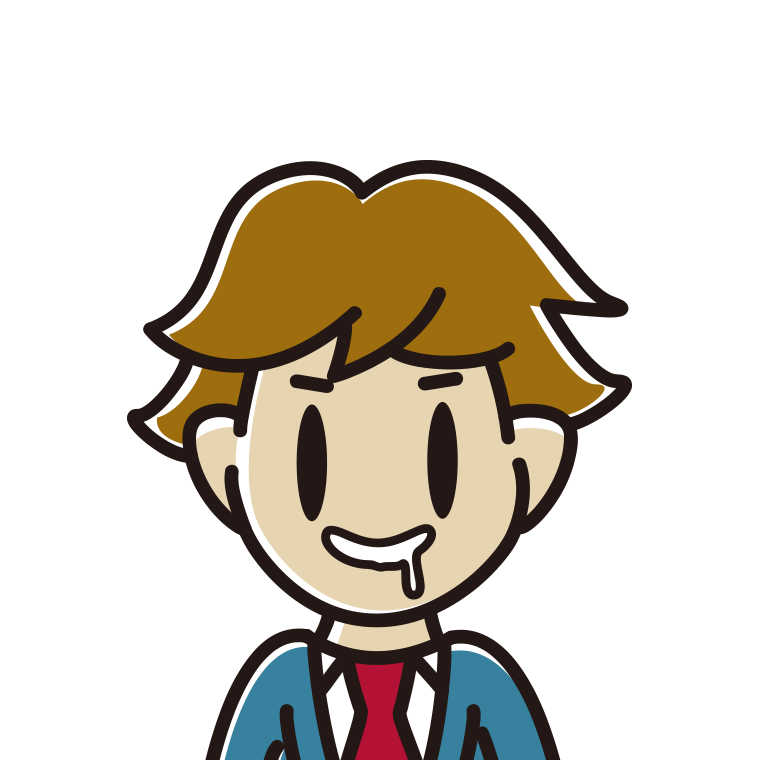 よだれを垂らす男子高校生のイラスト【色あり、背景なし】透過PNG